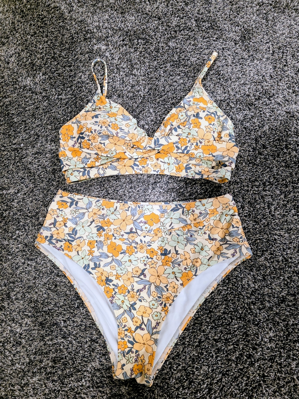 Cupshe Yellow & Cream Floral High-Waist Bikini Set